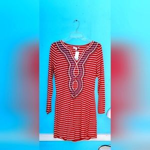 THML Stitch Fix Boho Style Striped Dress With Embroidered Neckline Size Medium